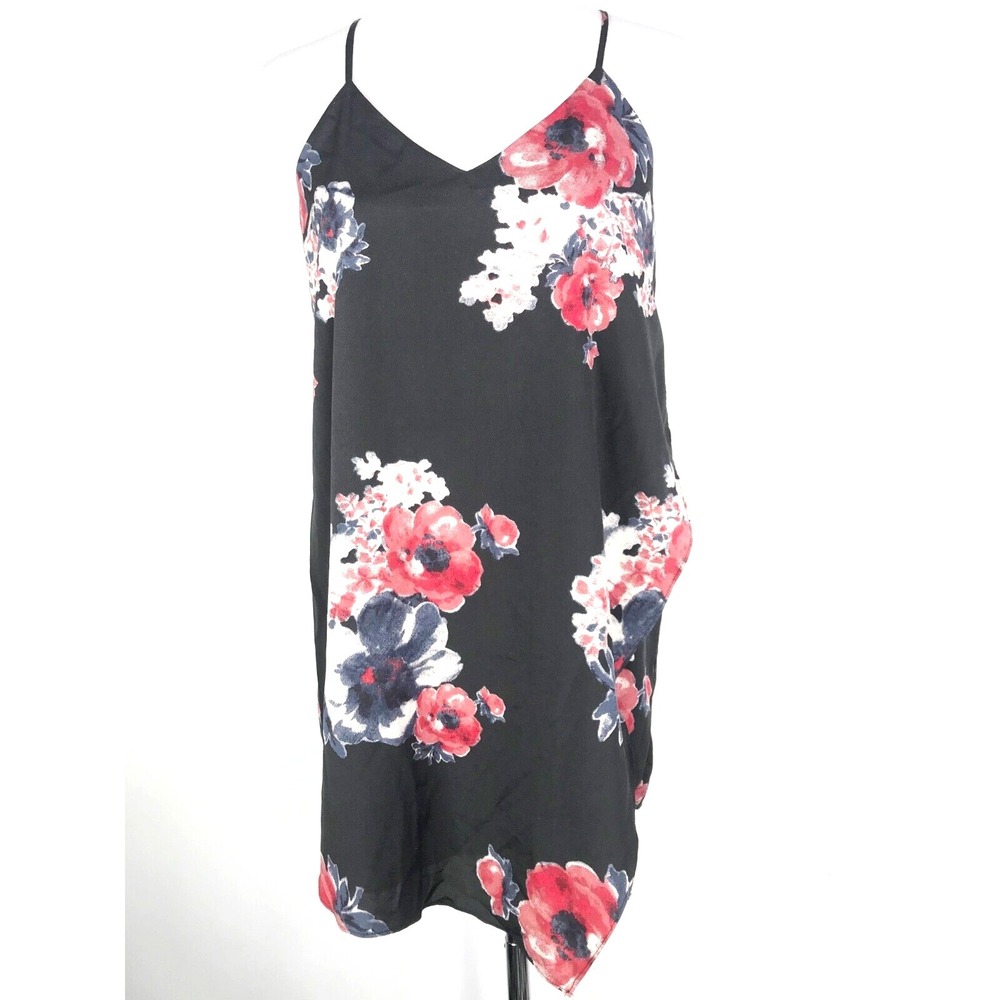 Intimately Free People Tank Top Womens Small Black Red Dark Floral Satin Sexy